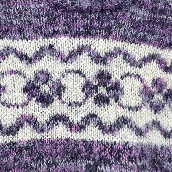 Vintage Fair Isle Nordic Wool Blend Purple Cream Knitted Crew Neck Sweater Lg - Picture 3 of 4